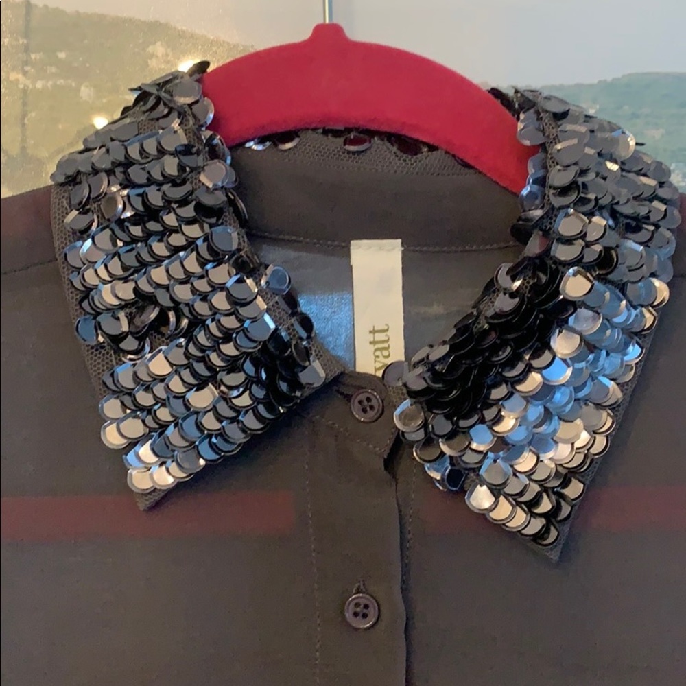 Wyatt Grey sequin collar sheer button down blouse - Picture 9 of 15